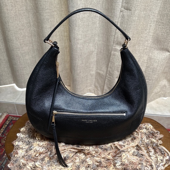 Michael Kors Pebbled Leather Half-Moon Zip Shoulder Bag –Black - Picture 1 of 4